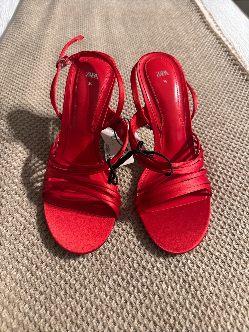 Zara Bright Red Satin Multi-Strap Slingback Heels